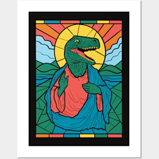 Funny T-Rex Stained Glass Dinosaur Tyrannosaurus Rex Posters and Art